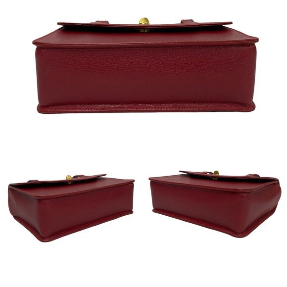 GUCCI Red Leather Bamboo Shoulder Bag - Picture 6 of 9